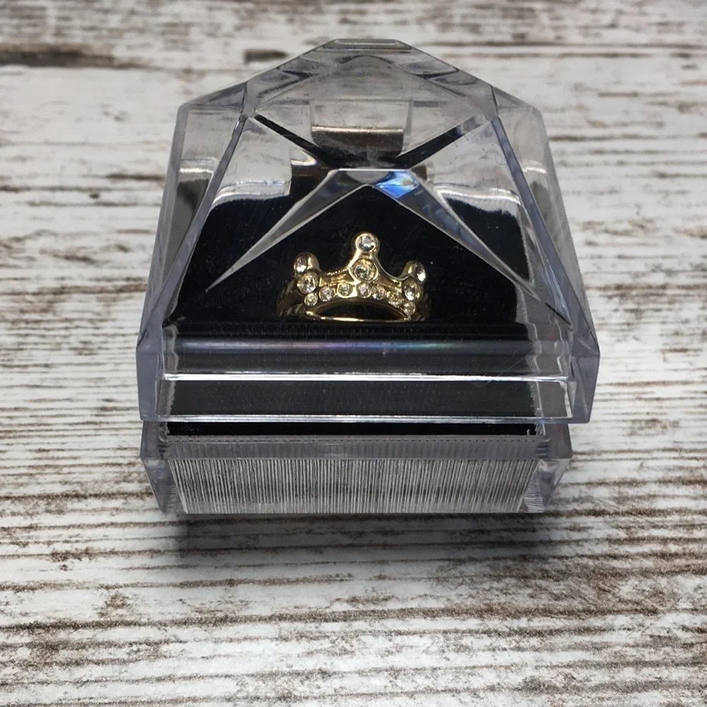 Princess Crown Tiara Ring Size 5 Faux Gold with Diamond Box